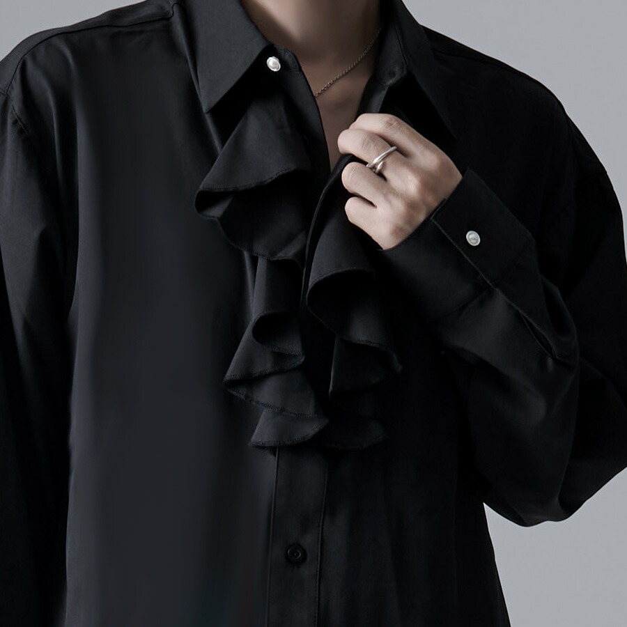 KAPITAL キャピタル フリル 長袖シャツ ブラック メンズ SIZE 1 CavariA（キャバリア） フリルシャツ メンズ 長袖 ブラウス ドレス