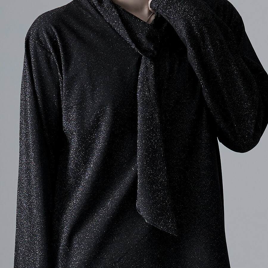 CavariA（キャバリア） ロンT メンズ 長袖 Tシャツ 無地 ラメ ボウタイ