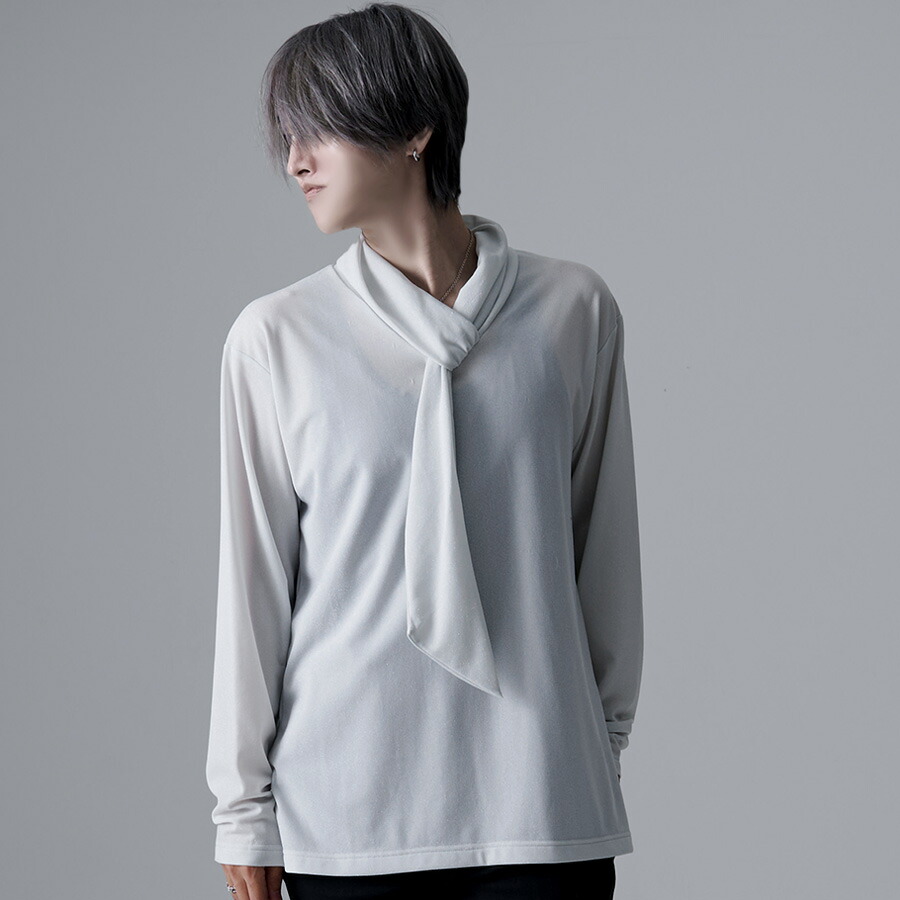 CavariA（キャバリア） ロンT メンズ 長袖 Tシャツ 無地 ラメ ボウタイ