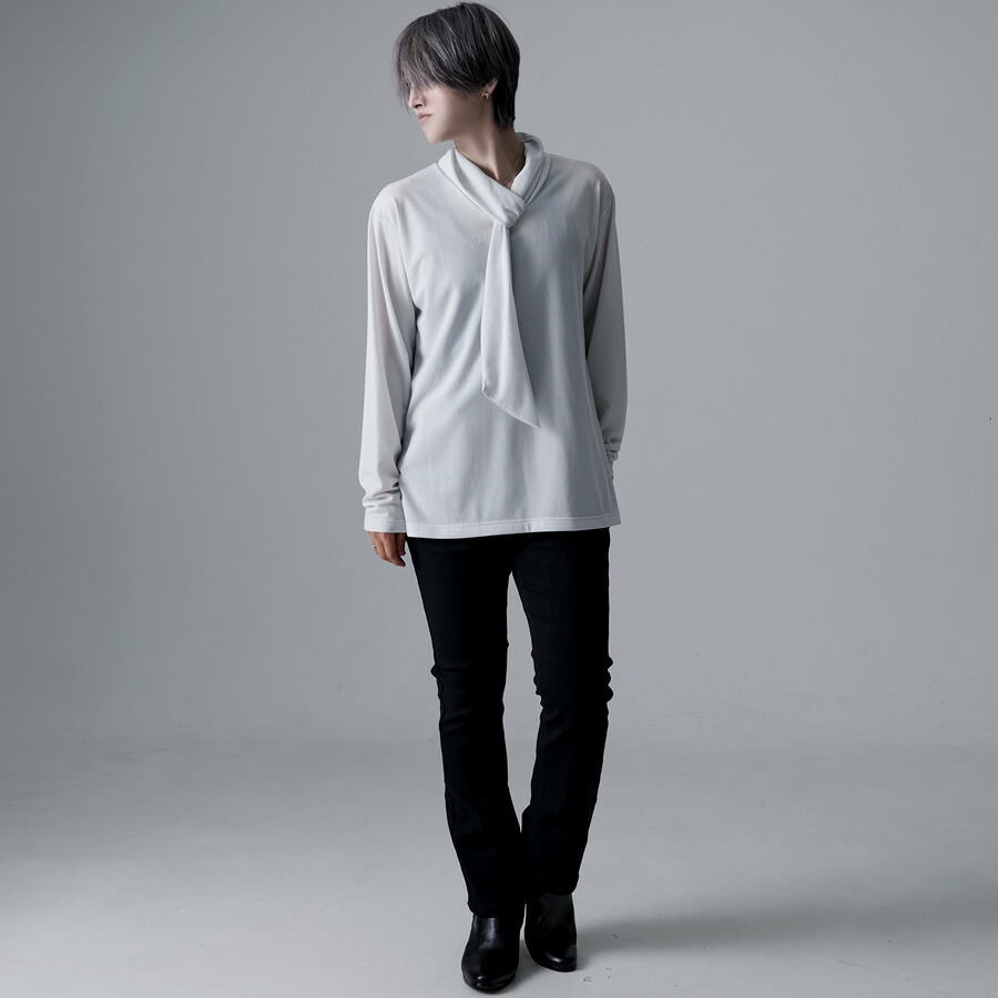 CavariA（キャバリア） ロンT メンズ 長袖 Tシャツ 無地 ラメ ボウタイ