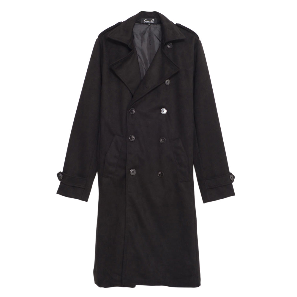 CavariA キャバリア　ダブルボタン トレンチコート ブラック　ストレッチ CavariA（キャバリア） トレンチコート メンズ アウター フェイク