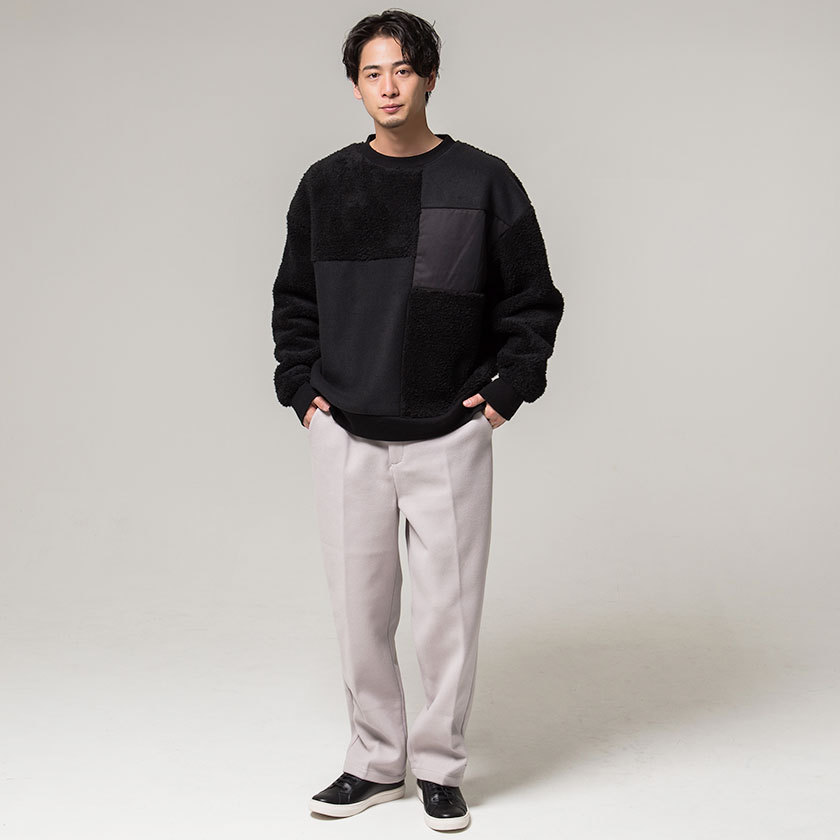 ワイドパンツ メンズ Quot Cavariaフェイクウールストレッチワイドパンツ カジュアル セットアップ可 ブラウン 全3色quot 冬 秋 黒 返品送料無料 Quot Cavariaフェイクウールストレッチワイドパンツ