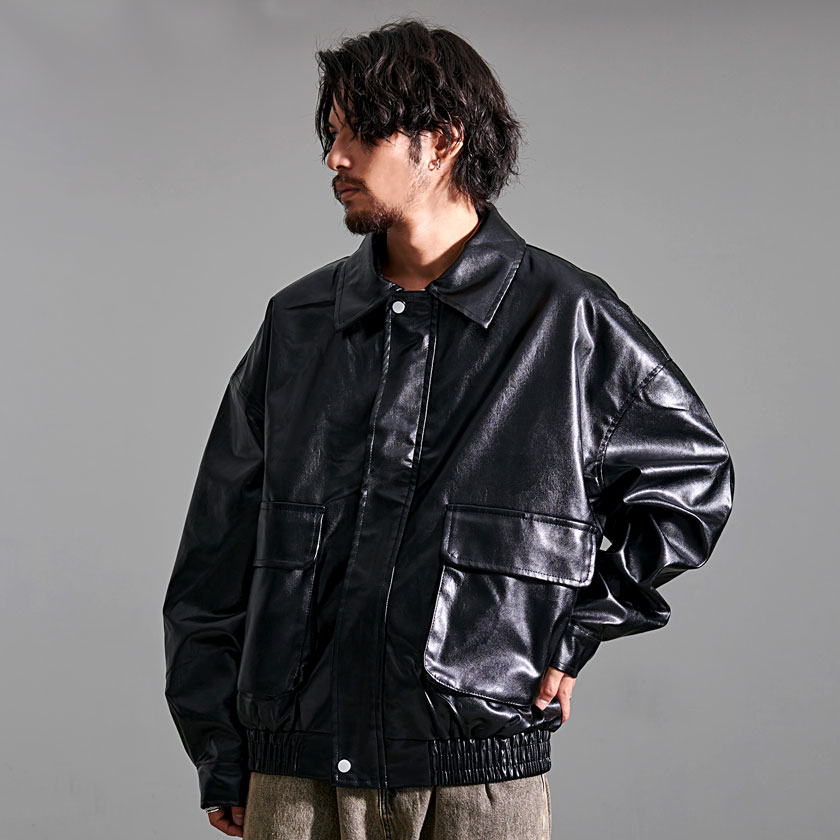 calleja. ブラックレザージャケット CavariA（キャバリア） レザージャケット メンズ フェイクレザー