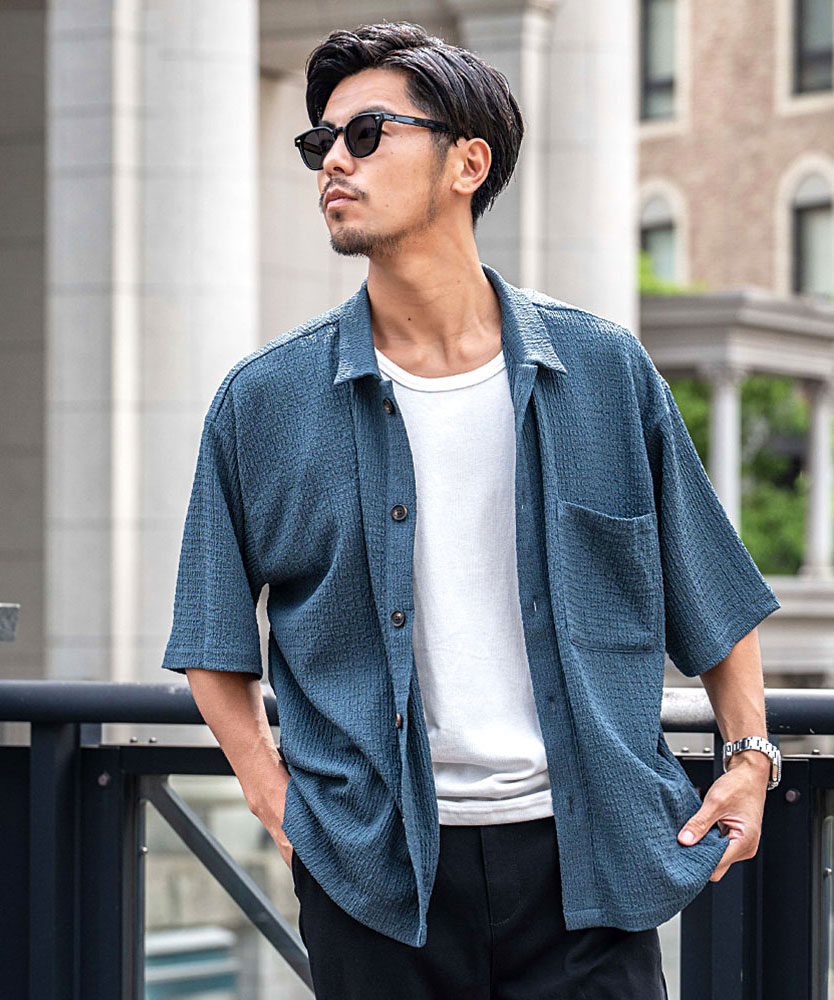 CavariA（キャバリア） シャツ メンズ 半袖 夏 楊柳 薄手 羽織り