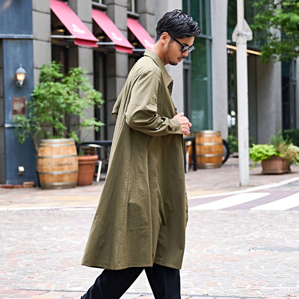 CavariA（キャバリア） シャツコート メンズ ロング丈 アウター 