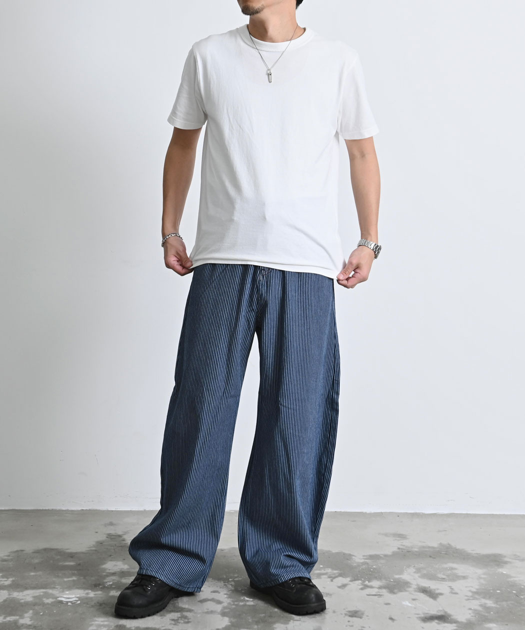 CavariA（キャバリア） ワイドパンツ メンズ ヒッコリー ストライプ