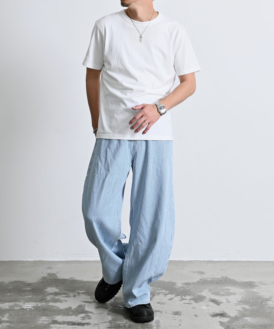 CavariA（キャバリア） ワイドパンツ メンズ ヒッコリー ストライプ