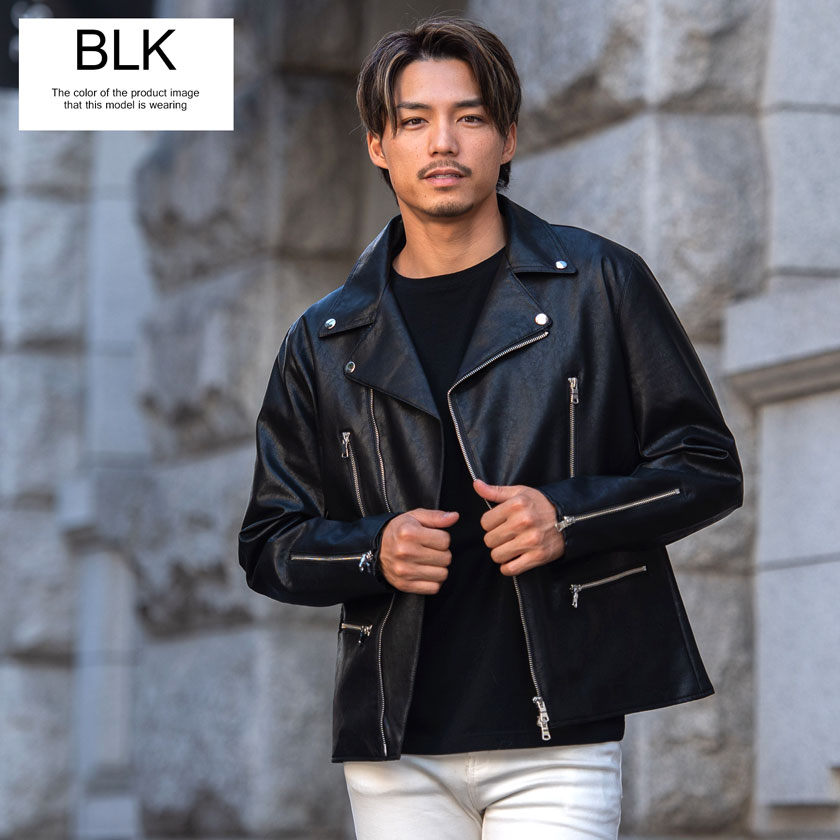 CavariA ライダース ジャケット メンズ 50代 ダブル 革ジャン PU