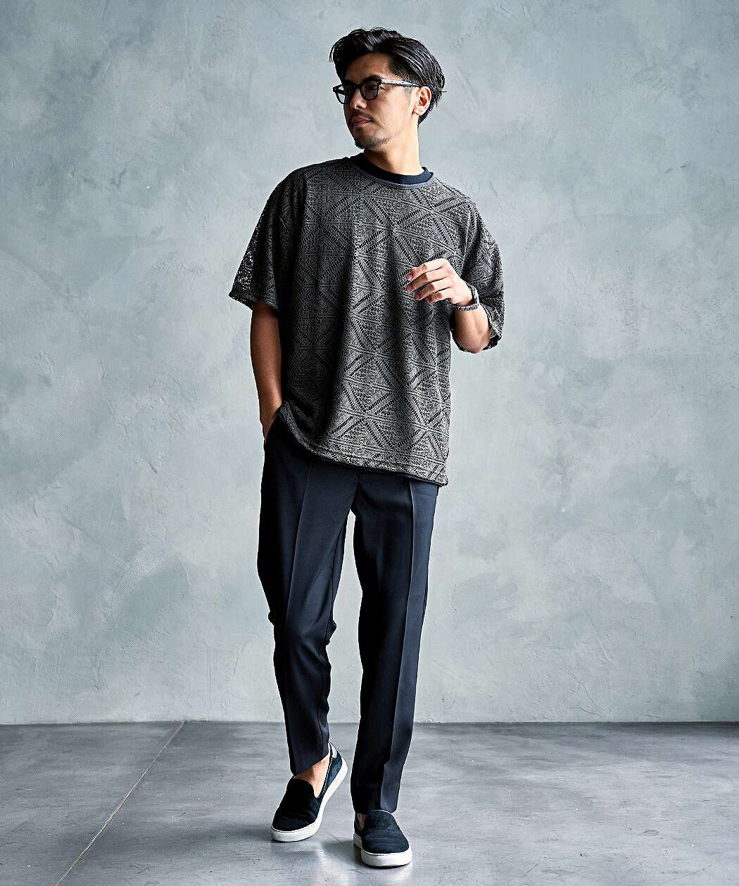 CavariA（キャバリア） Tシャツ メンズ 半袖 ネックレス付き レース柄 