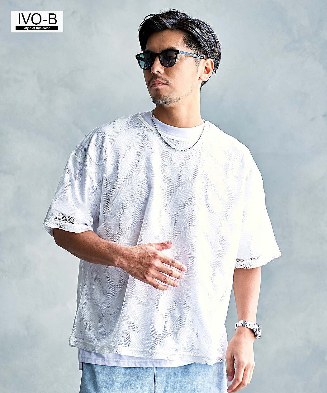 CavariA（キャバリア） Tシャツ メンズ 半袖 ネックレス付き レース柄 