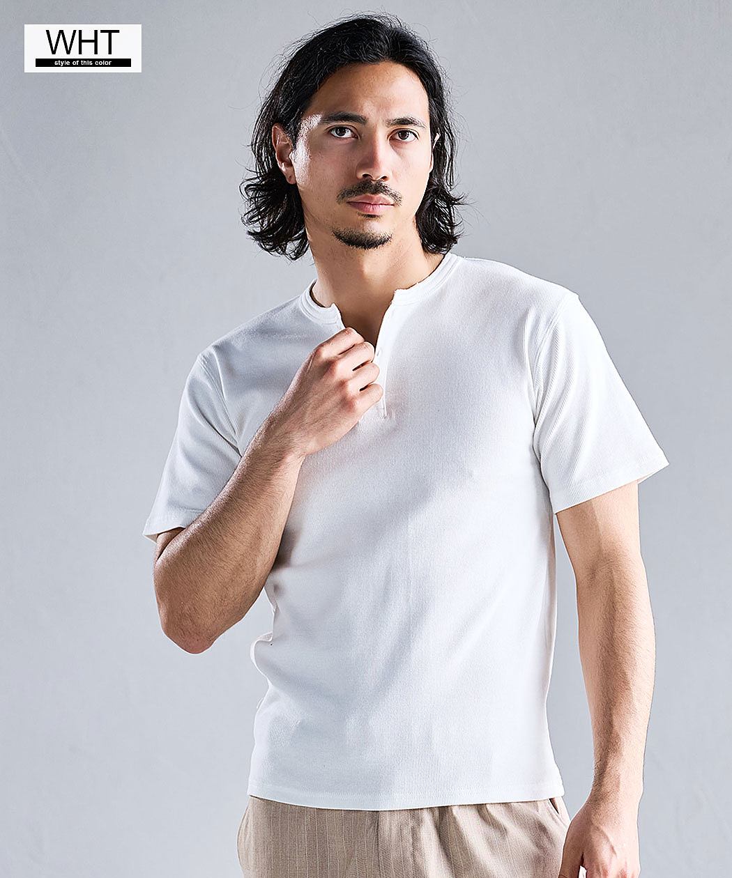CavariA（キャバリア） Tシャツ メンズ 半袖 ヘンリーネック 綿