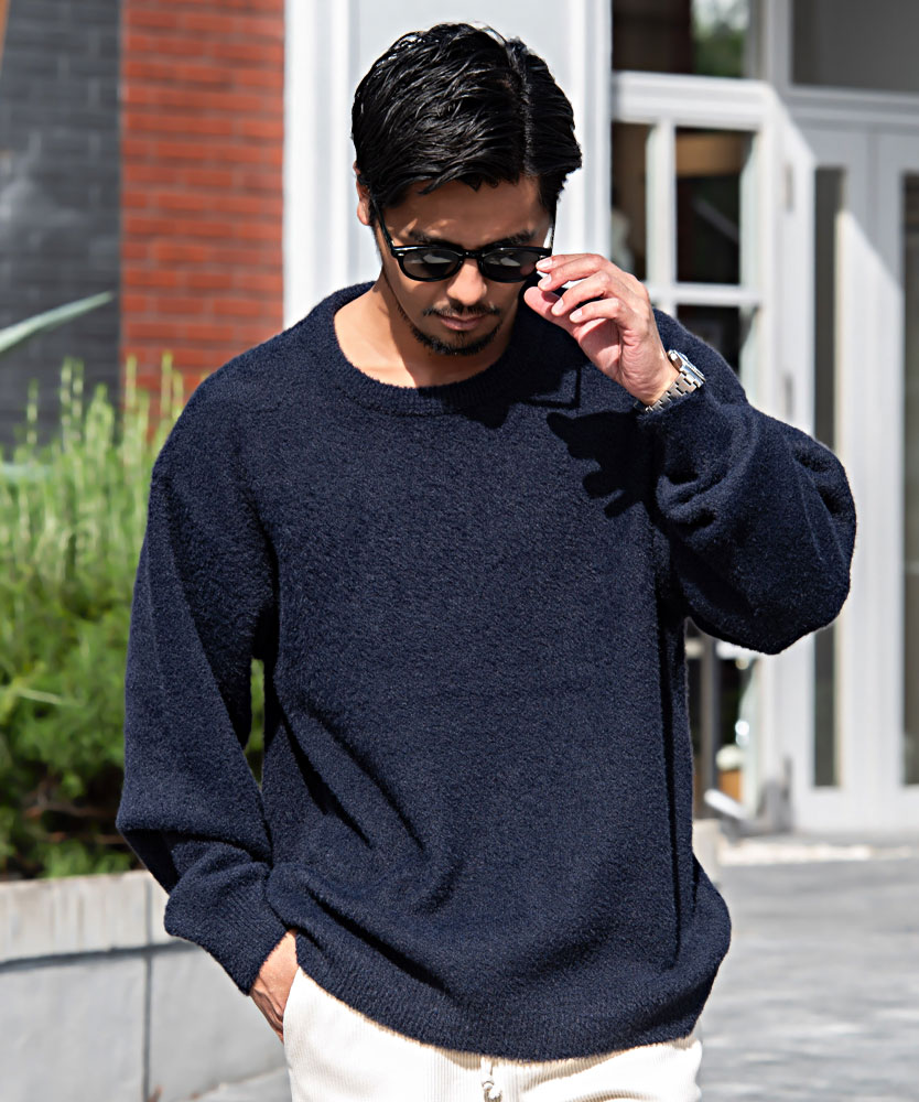 CavariA（キャバリア） ニット セーター メンズ 長袖 フェザーヤーン