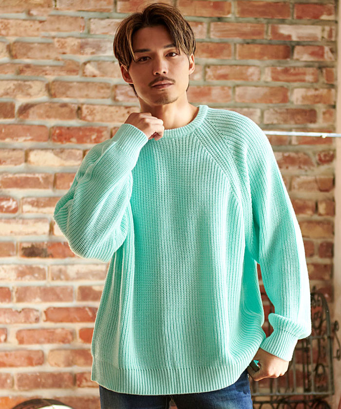 ニット メンズ 長袖 セーター ゴルフ 大きいサイズ 畦編み 蛍光色 無地 ゆったり 秋 冬 40代 50代