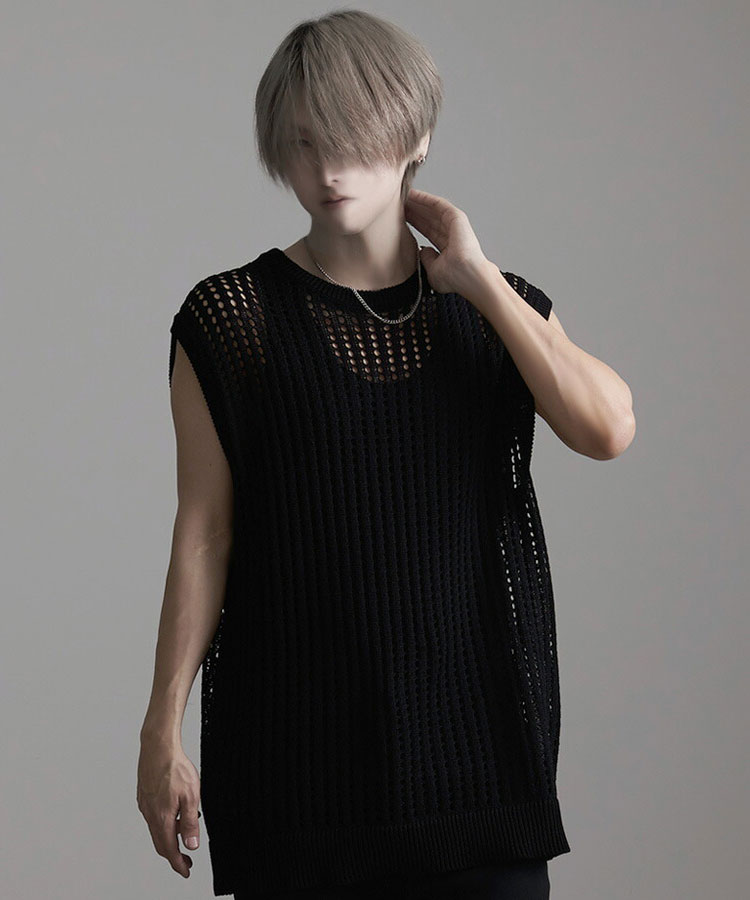 美品 エポカ ツイスト　ノースリーブ　ニット ネイビー　紺 Linen Polyester Yarn レース編み
