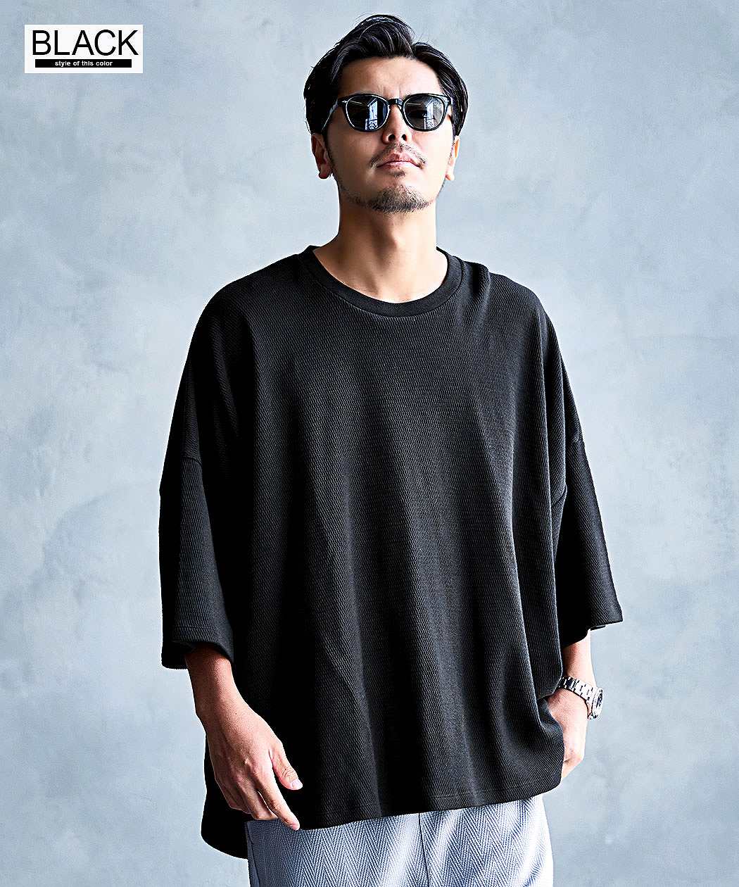 CavariA（キャバリア） Tシャツ メンズ 7分袖 クルーネック ハニカム 