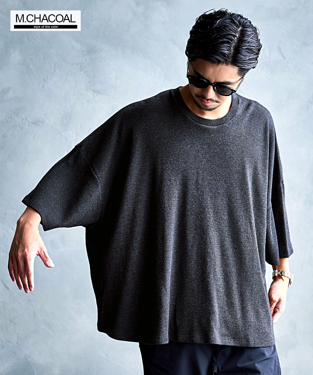 CavariA（キャバリア） Tシャツ メンズ 7分袖 クルーネック ハニカム 