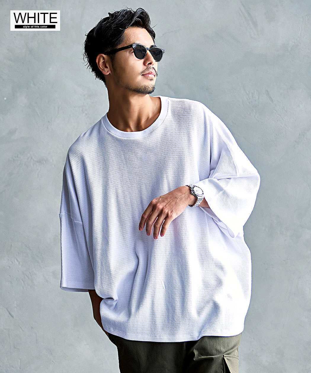 CavariA（キャバリア） Tシャツ メンズ 7分袖 クルーネック ハニカム