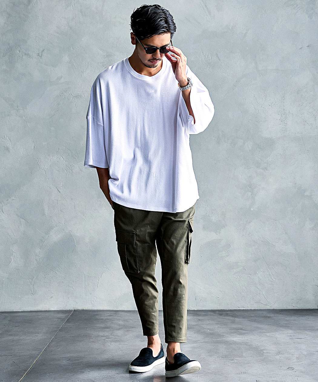 CavariA（キャバリア） Tシャツ メンズ 7分袖 クルーネック ハニカム 