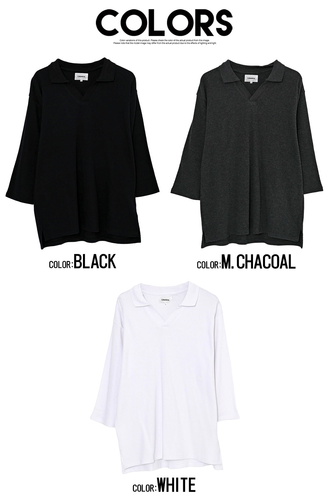 CavariA（キャバリア） ポロシャツ メンズ 7分袖 スキッパー Vネック