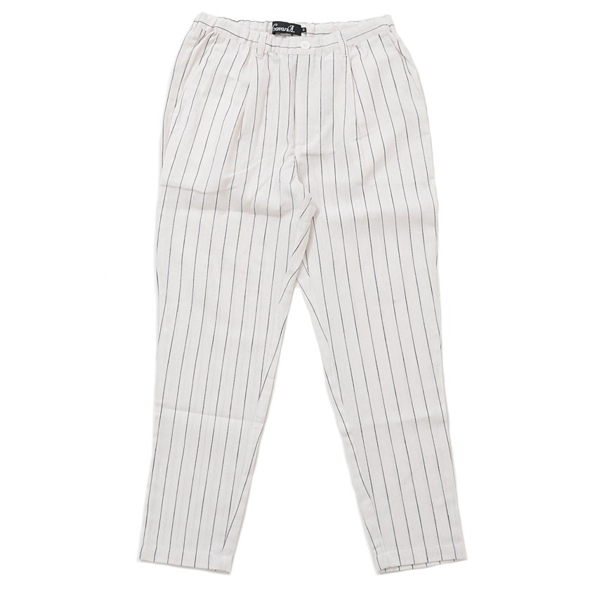 セットアップ可 アンクルパンツ メンズ カジュアル ブランド 綿麻 ボトムス ストライプ コットンリネン きれいめ 在宅 リモート Cavaria 春 夏