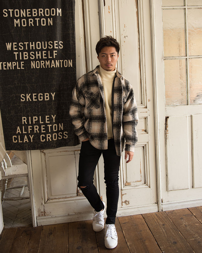 メンズ チェック柄 ロングジャケット カジュアル ネルシャツ コート