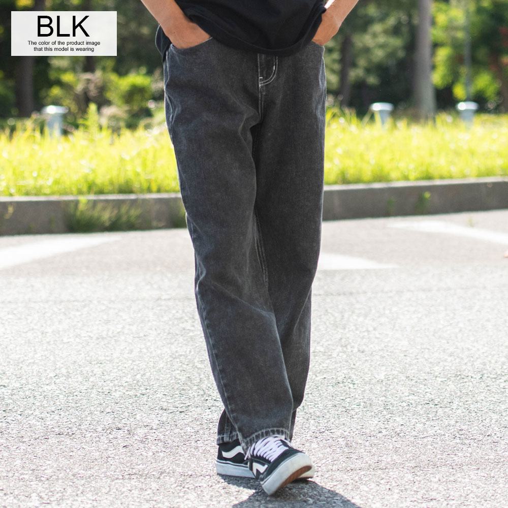 デニムパンツ メンズ ワイドパンツ 太め ジーンズ ジーパン バギー ストレート ゆったり 黒 40代 50代 | CavariA | 04