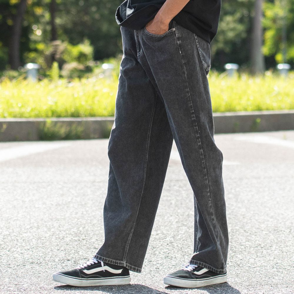 デニムパンツ メンズ ワイドパンツ 太め ジーンズ ジーパン バギー ストレート ゆったり 黒 40代 50代 | CavariA | 06