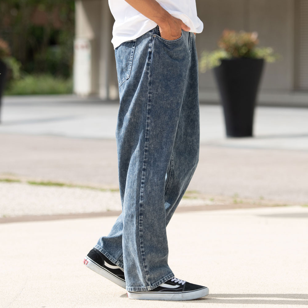 デニムパンツ メンズ ワイドパンツ 太め ジーンズ ジーパン バギー ストレート ゆったり 黒 40代 50代 | CavariA | 09