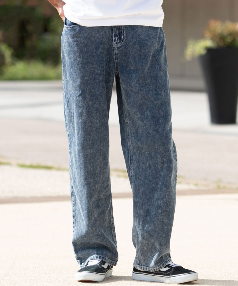 デニムパンツ メンズ ワイドパンツ 太め ジーンズ ジーパン バギー ストレート ゆったり 黒 40代 50代 | CavariA | 02