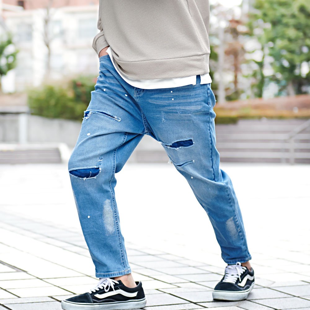 メンズデニムパンツジーンズカジュアルおしゃれ着回し CavariA デニムパンツ メンズ サルエル ワイド テーパード