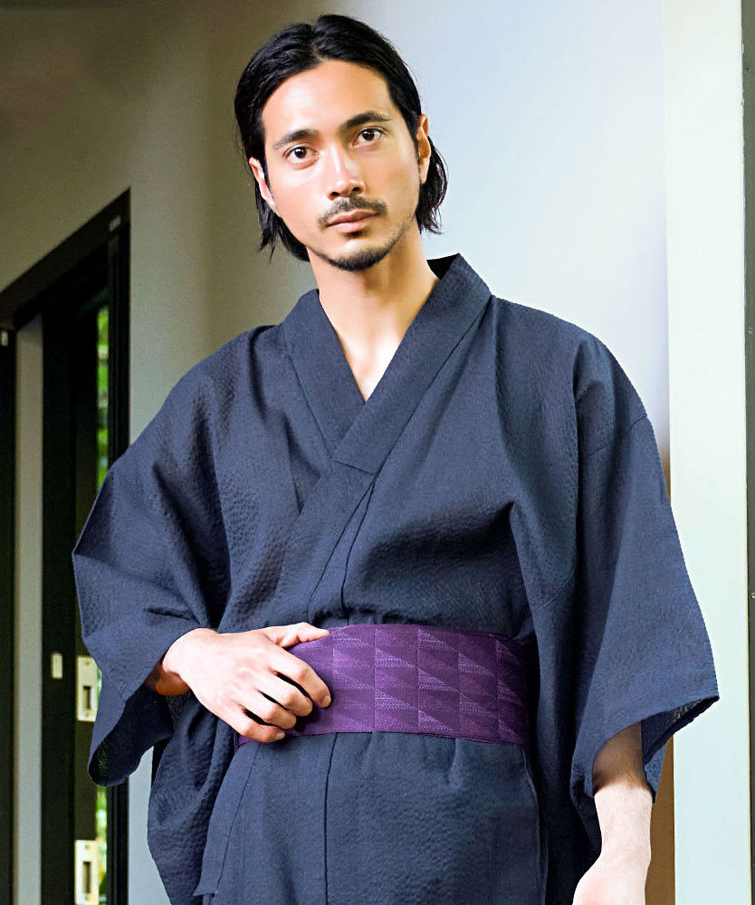 浴衣 メンズ 2025 父の日 ギフト しじら織り 実用的 夏用 部屋着 2点セット 贈り物 LL XL 大きいサイズ 作り帯 祭り 花火大会 40代 50代 60代 綿100% 敬老 | CavariA | 03