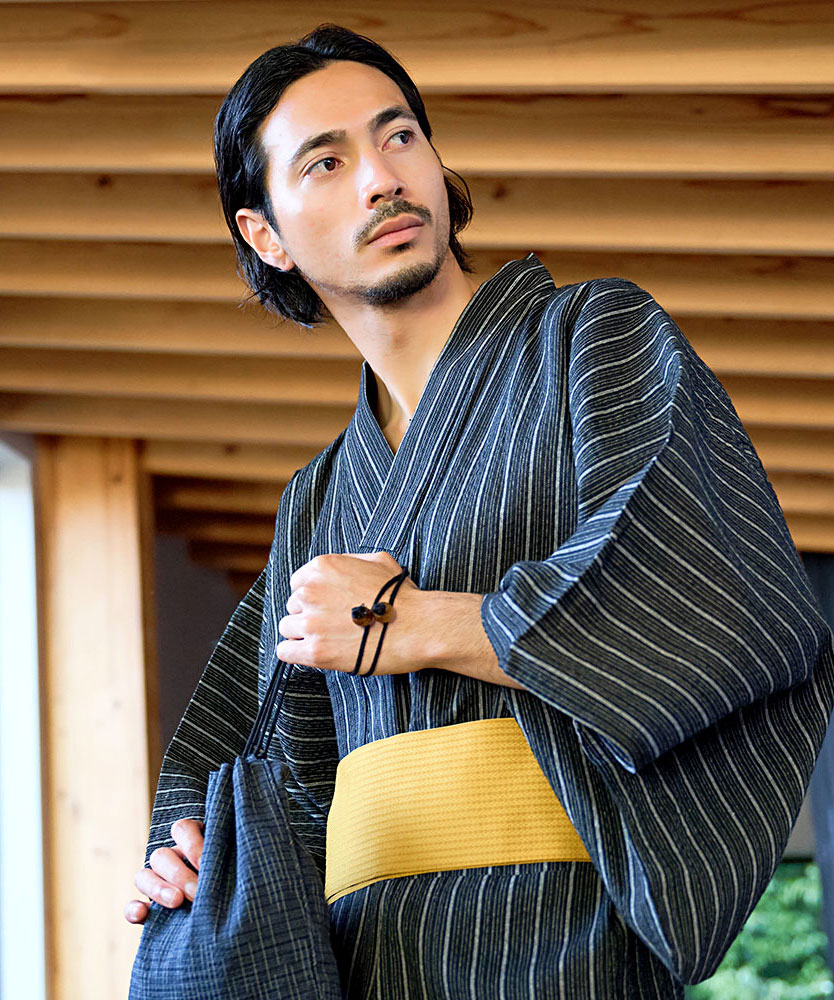 浴衣 メンズ 2025 父の日 ギフト しじら織り 実用的 夏用 部屋着 2点セット 贈り物 LL XL 大きいサイズ 作り帯 祭り 花火大会 40代 50代 60代 綿100% 敬老 | CavariA | 02