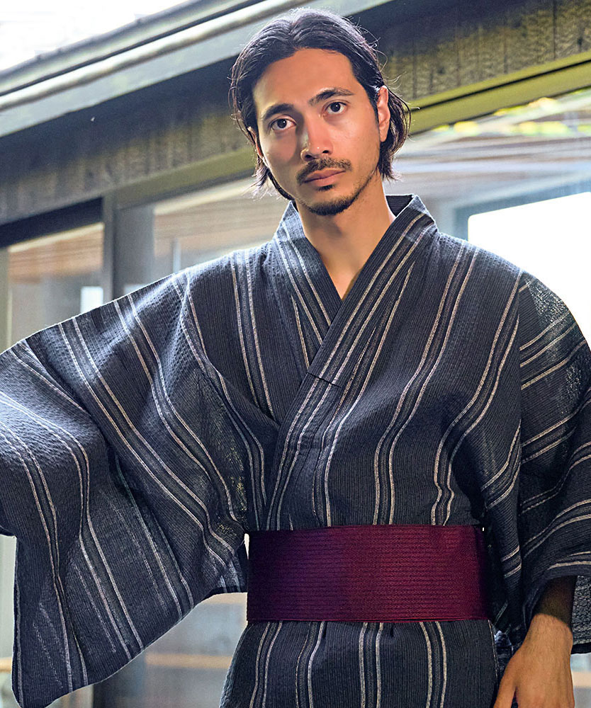 浴衣 メンズ 2025 父の日 ギフト しじら織り 実用的 夏用 部屋着 2点セット 贈り物 LL XL 大きいサイズ 作り帯 祭り 花火大会 40代 50代 60代 綿100% 敬老 | CavariA | 01