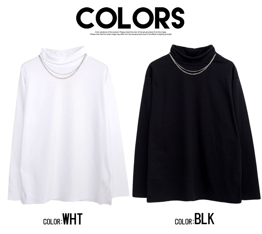 CavariA Tシャツ メンズ 長袖 無地 インナー ネックレス付き