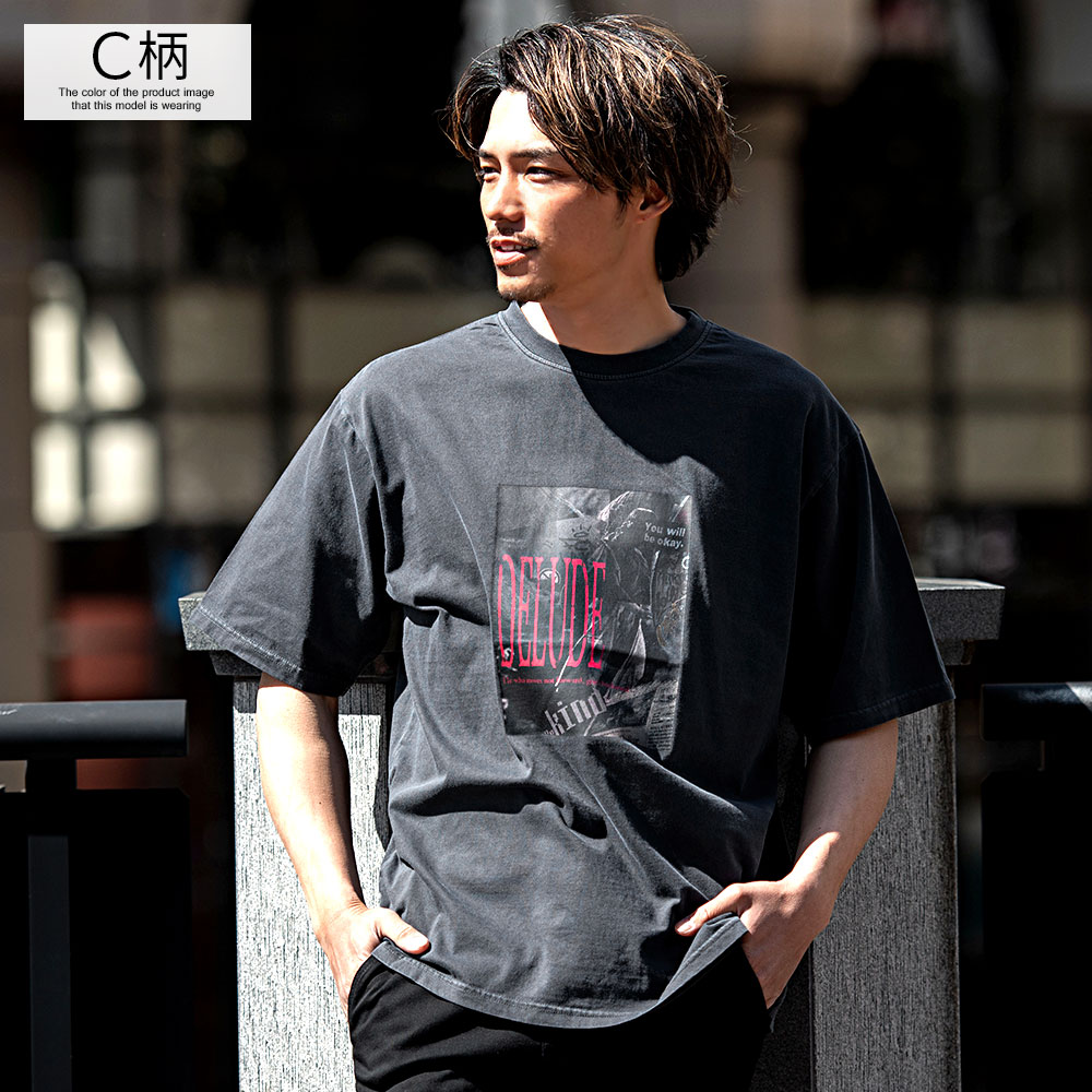 Cavaria プリント Tシャツ 44 黒　キャバリア CavariA Tシャツ メンズ ブランド 半袖 古着風 大きいサイズ