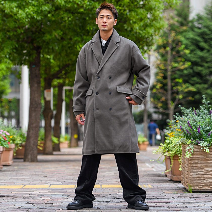Quot コート メンズ ロング ロングコート ビッグシルエット チェスターコート ステンカラーコート ダブル メルトン きれいめ カジュアル Cavaria 秋 冬 高価値セリー