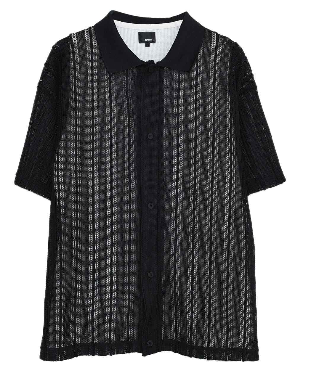 シースルー 半袖 シャツ ブラック ドット ストライプ Dot&Stripes 