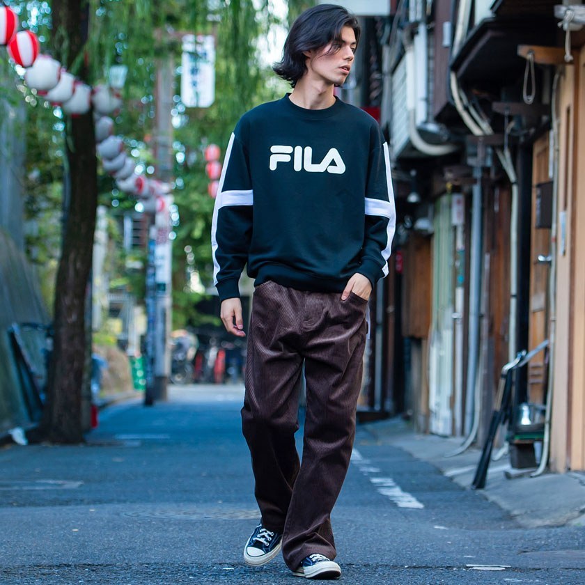 FILA フィラ トレーナー メンズ セットアップ対応 スウェット クルーネック 裏毛 ロゴプリント 配色 切替 ビッグシルエット ユニセックス  ブランド 秋 冬