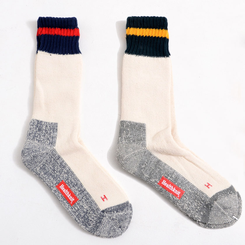 Healthknit 靴下 ソックス メンズ 2足セット 白 ロング 厚手 柄