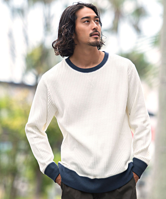 JEMORGAN Tシャツ メンズ 長袖 無地 インナー ワッフル サーマル