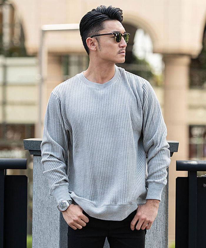 JEMORGAN Tシャツ メンズ 長袖 無地 インナー ワッフル サーマル