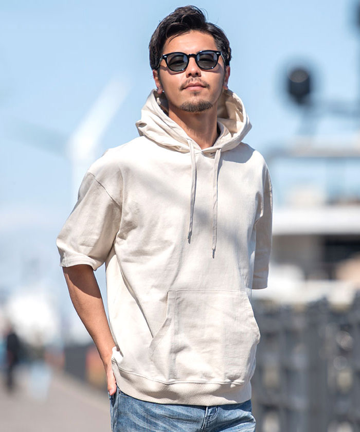 JEMORGAN パーカー メンズ 半袖 5分袖 白 黒 おしゃれ 大きい JEMORGAN パーカー メンズ 半袖 5分袖 白 黒 おしゃれ 大きい