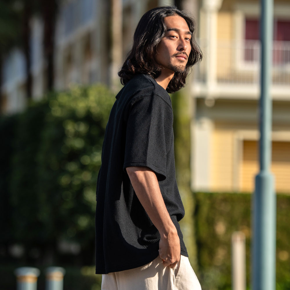 美品i'm here ラグランカットソー黒Mジップアップ5部袖 JEMORGAN（ジェーイーモーガン） Tシャツ メンズ 半袖 ブランド 5分袖