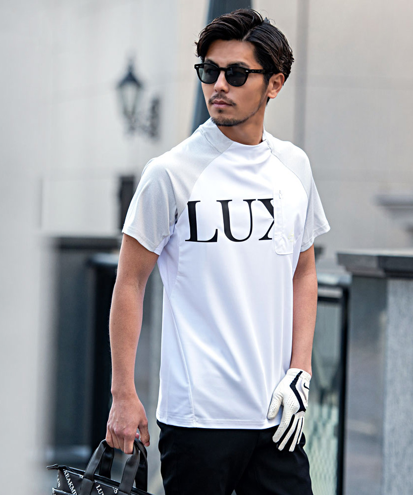 LUXEAKMPLUS ゴルフウェア Tシャツ メンズ 半袖 トップス 吸汗速乾 UV ストレッチ 白 黒 スポーツ 春 夏 (郵)