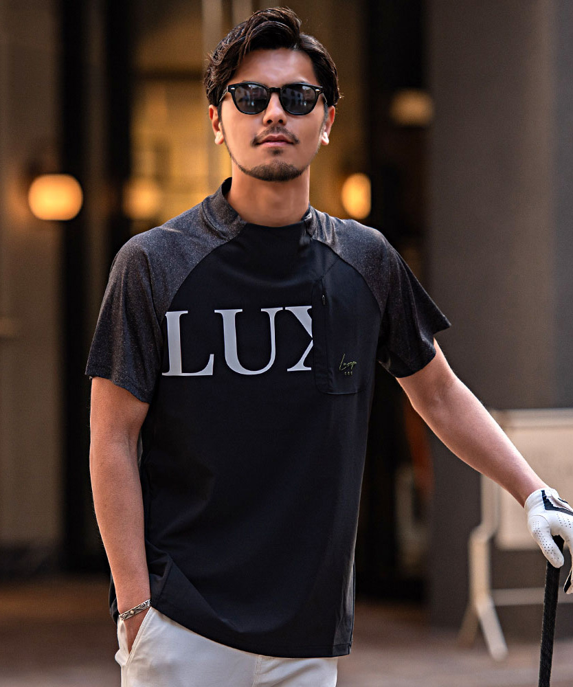 LUXEAKMPLUS ゴルフウェア Tシャツ メンズ 半袖 トップス 吸汗速乾 UV ストレッチ 白 黒 スポーツ 春 夏 (郵)