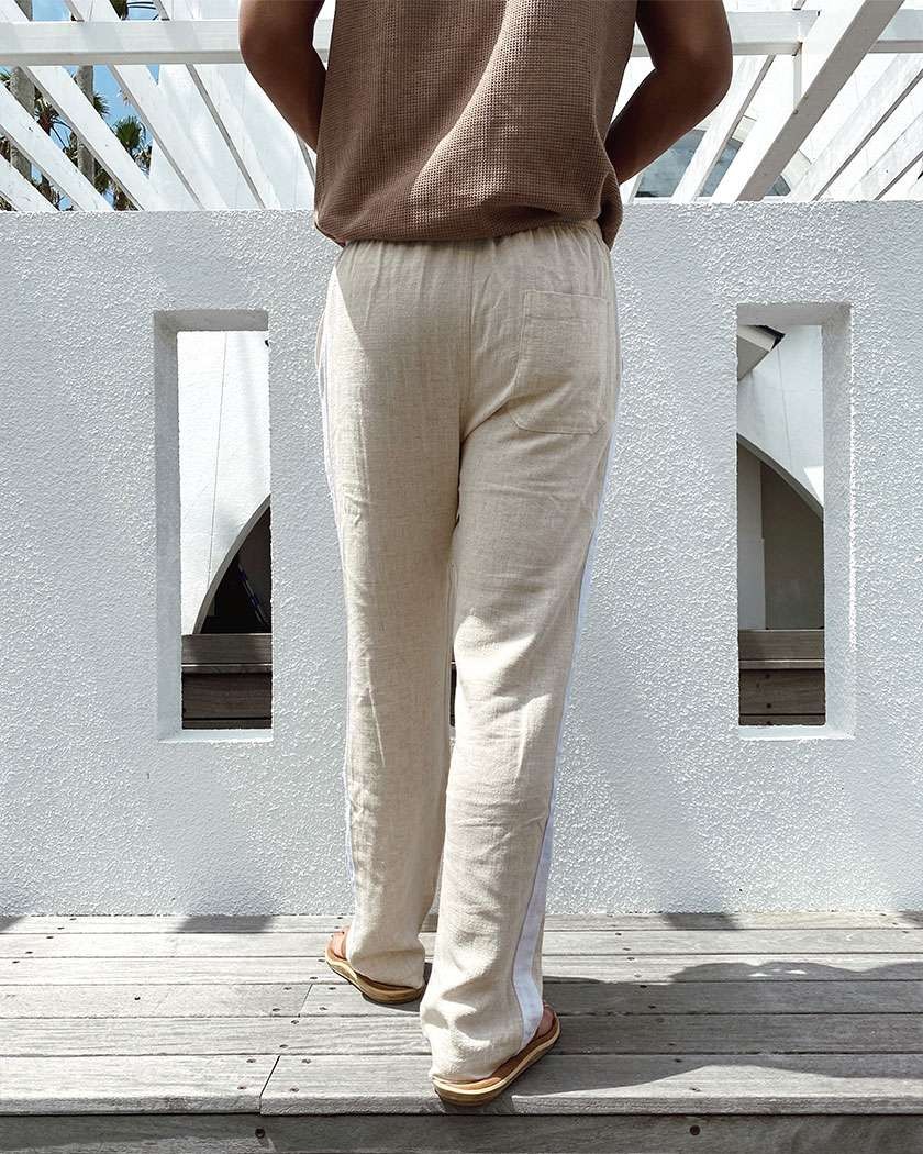 リネンパンツ メンズ RAUGH ラフ ストライプイージーパンツ/全2