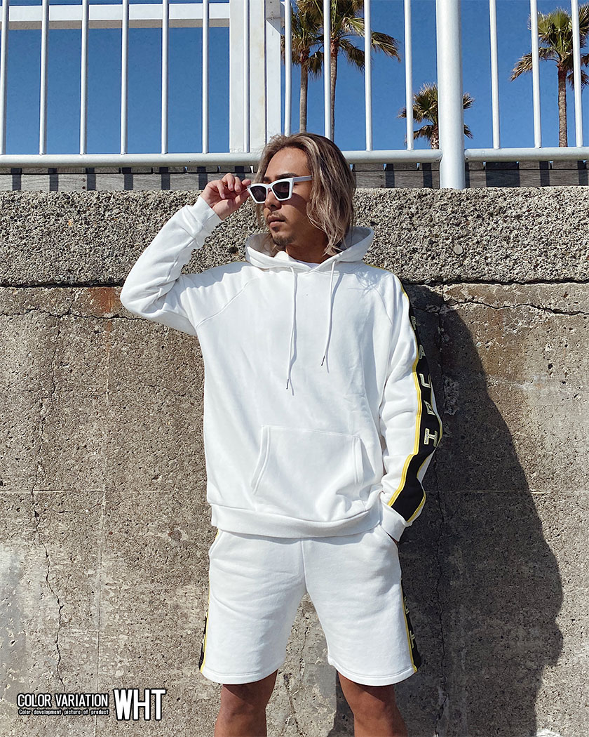 BARBARRIAN ボーダーハーフパンツ　スウェット　Mメンズ 白系 STYLEBLOCK ハーフパンツ ショートパンツ イージー スウェット