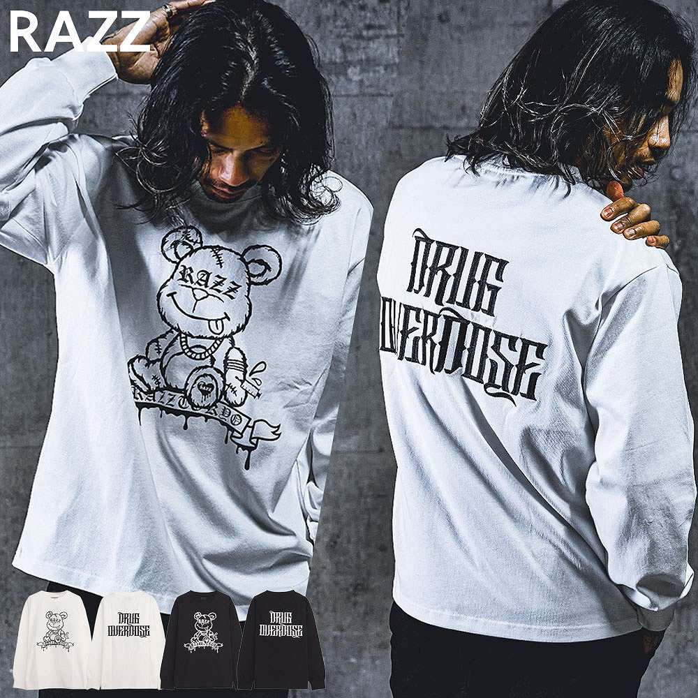 RAZZIS Tシャツ メンズ 長袖 ロンT 大きいサイズ ベア 刺繍 プリント