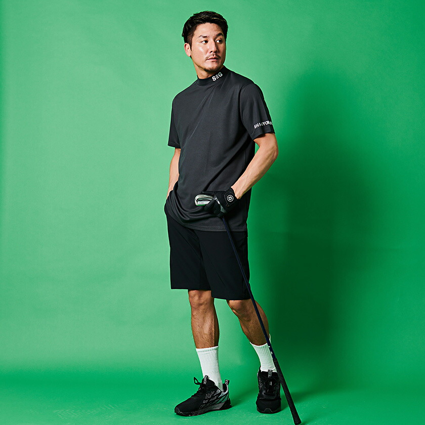 TFW ハイネック黒シャツ ゴルフウェア ゴルフウェア メンズ モックネック 半袖 夏 ハイネック Tシャツ