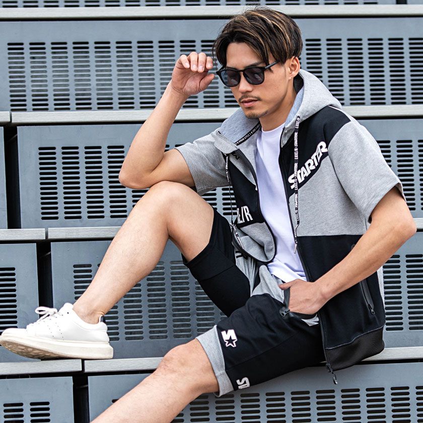 #LUXE/R ワークアウトスタイル 半袖 ジップパーカー 短パン 上下セット 楽天市場】LUXE/R ラグジュ モノグラム 半袖パーカー メンズ